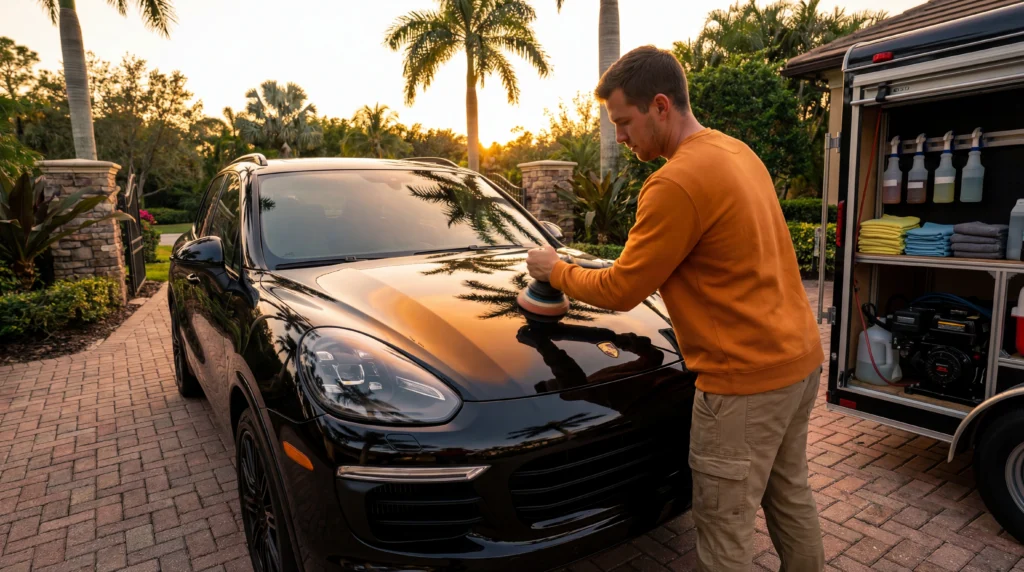 Technician performing wheel cleaning service
